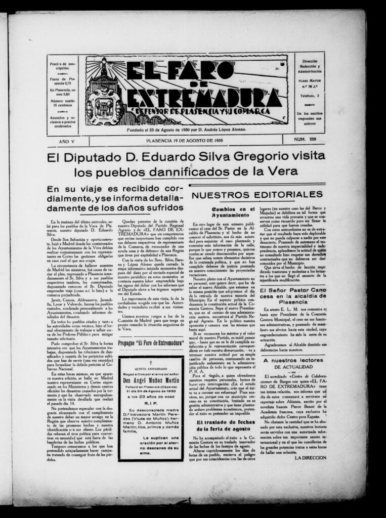 Miniatura de El Faro de Extremadura del 19 de agosto de 1935, nº 258