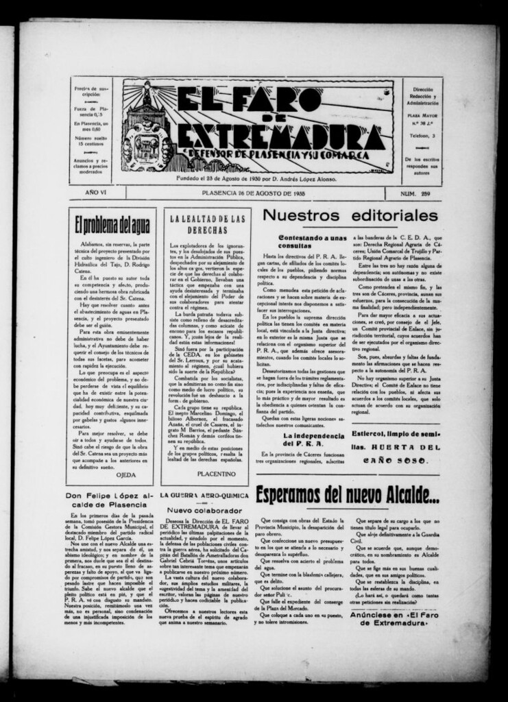 Miniatura de El Faro de Extremadura del 26 de agosto de 1935, nº 259