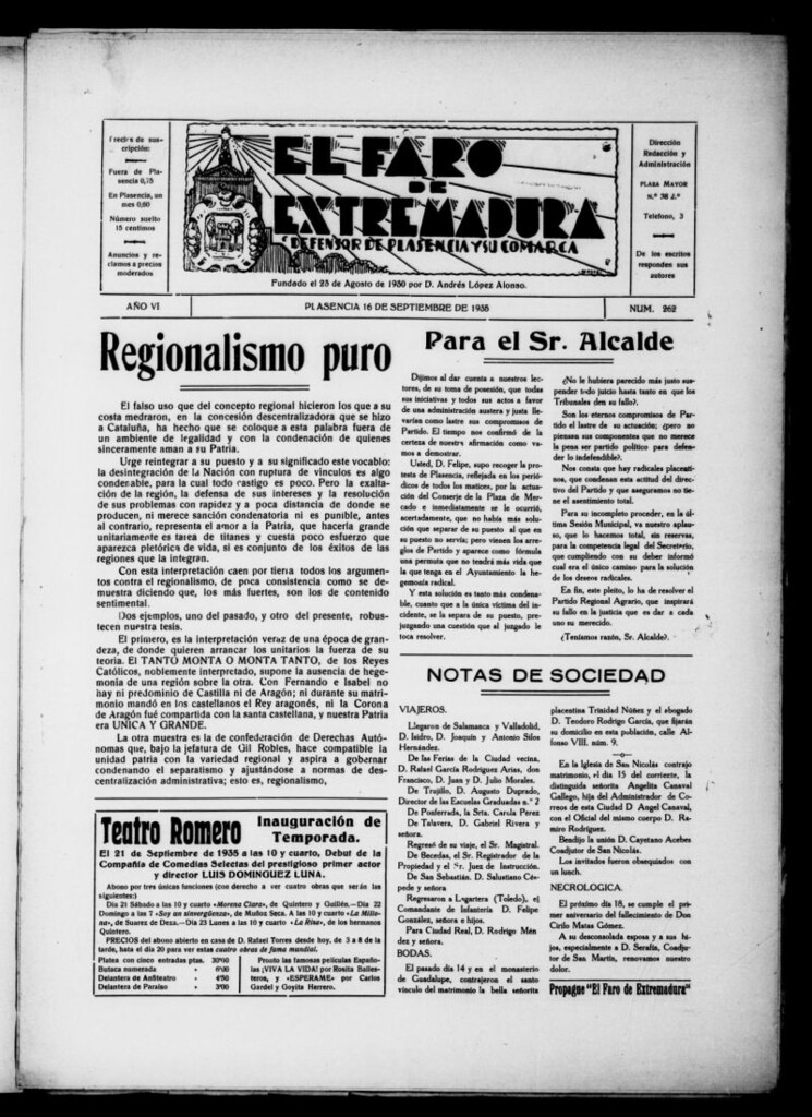 Miniatura de El Faro de Extremadura del 16 de septiembre de 1935, nº 262