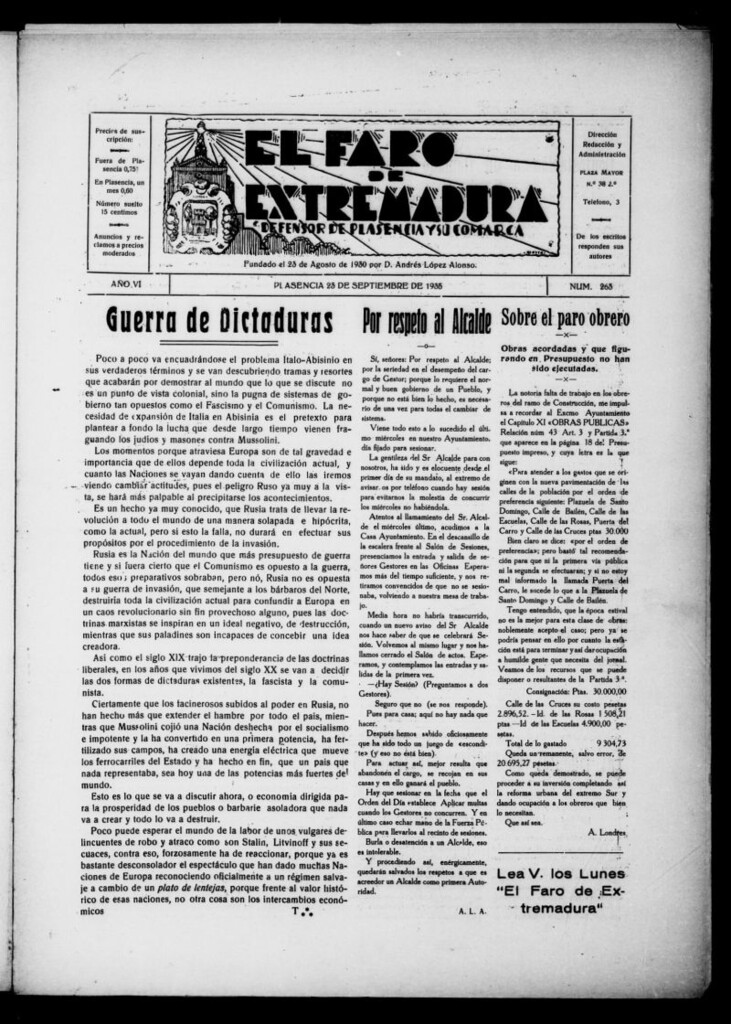 Miniatura de El Faro de Extremadura del 23 de septiembre de 1935, nº 263