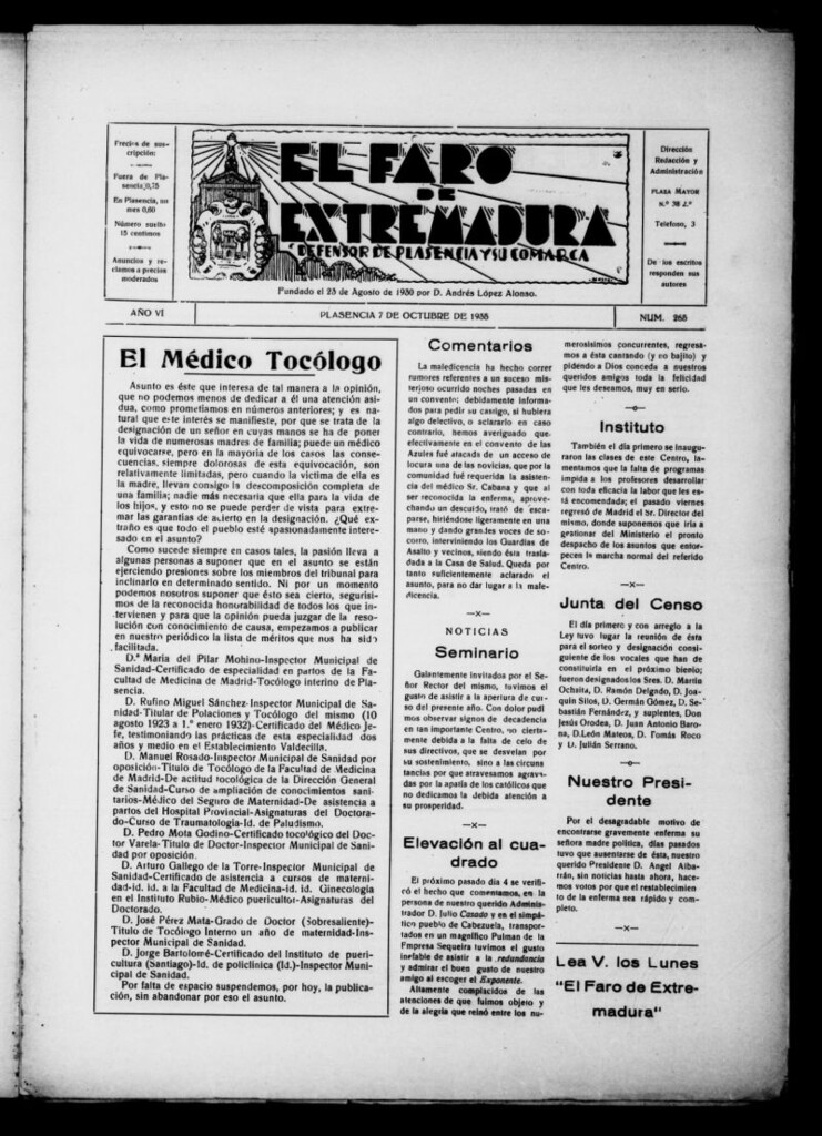 Miniatura de El Faro de Extremadura del 7 de octubre de 1935, nº 265