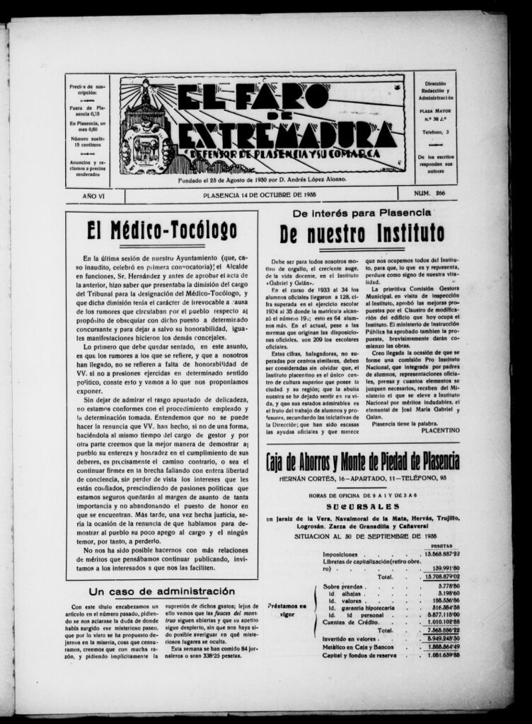 Miniatura de El Faro de Extremadura del 14 de octubre de 1935, nº 266