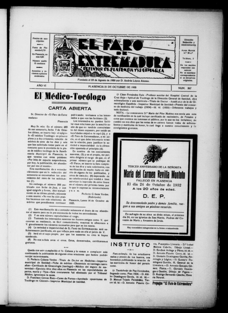 Miniatura de El Faro de Extremadura del 21 de octubre de 1935, nº 267