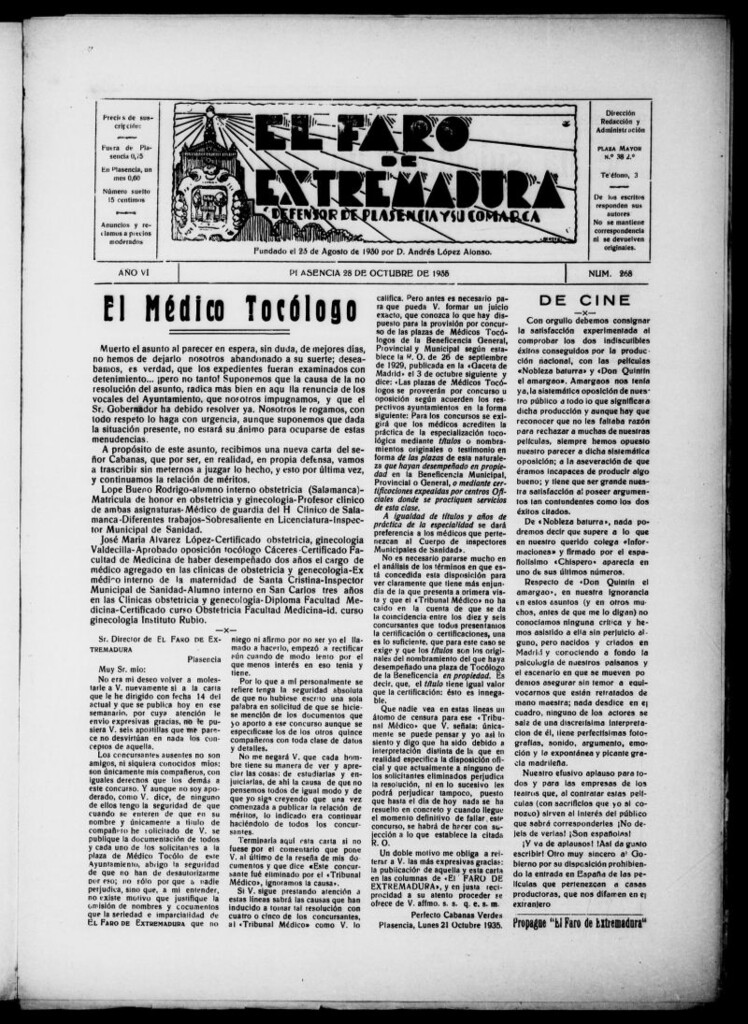 Miniatura de El Faro de Extremadura del 28 de octubre de 1935, nº 268