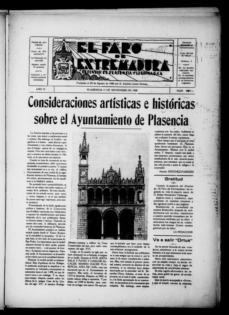 Miniatura de El Faro de Extremadura del 11 de noviembre de 1935, nº 270