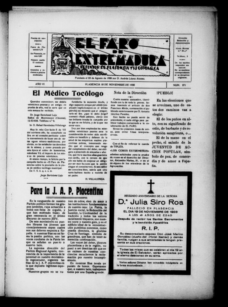 Miniatura de El Faro de Extremadura del 18 de noviembre de 1935, nº 271