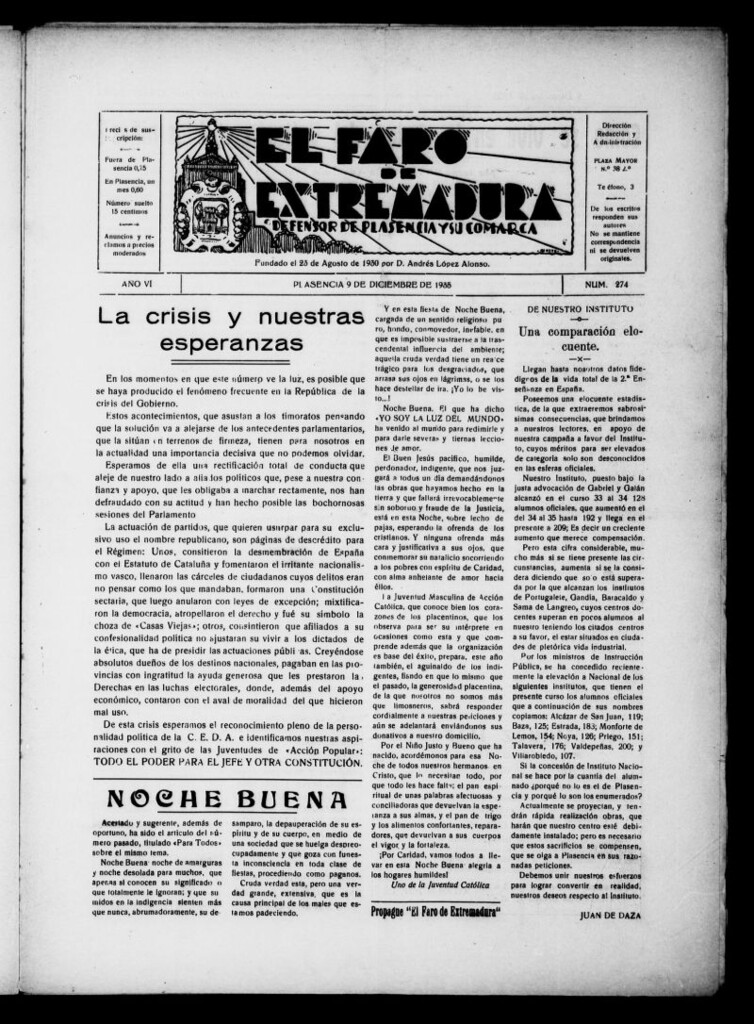 Miniatura de El Faro de Extremadura del 9 de diciembre de 1935, nº 274