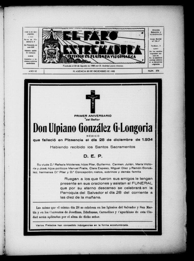 Miniatura de El Faro de Extremadura del 23 de diciembre de 1935, nº 276