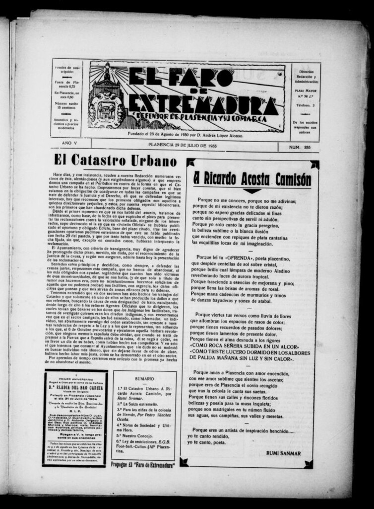 Miniatura de El Faro de Extremadura del 29 de julio de 1935, nº 255