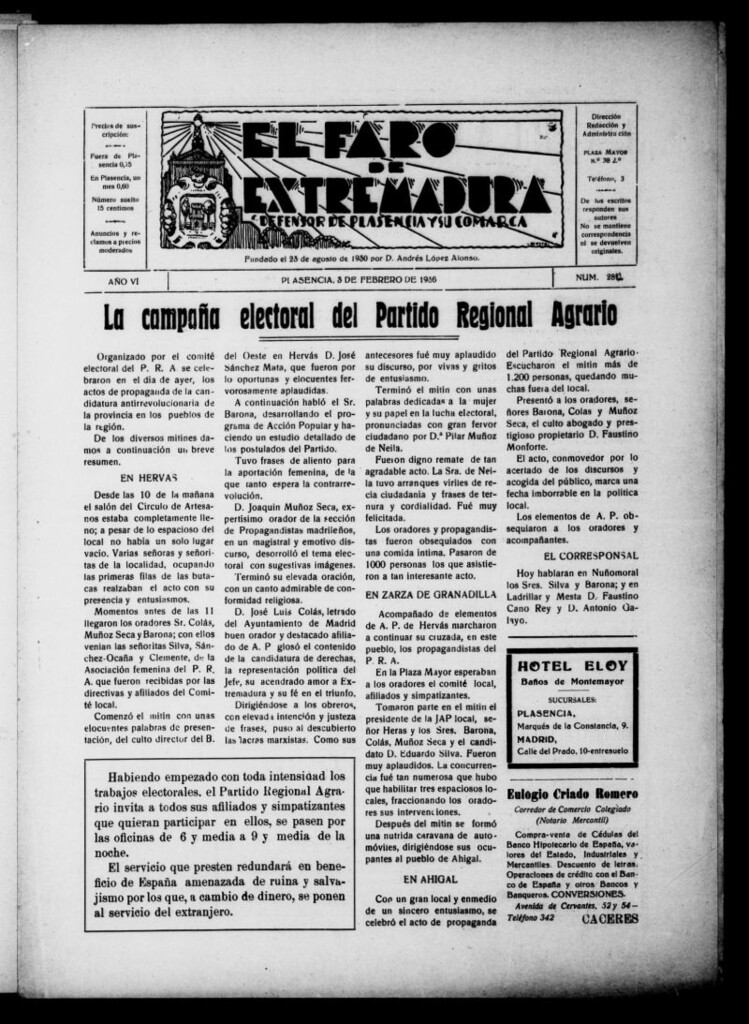 Miniatura de El Faro de Extremadura del 3 de febrero de 1936, nº 282