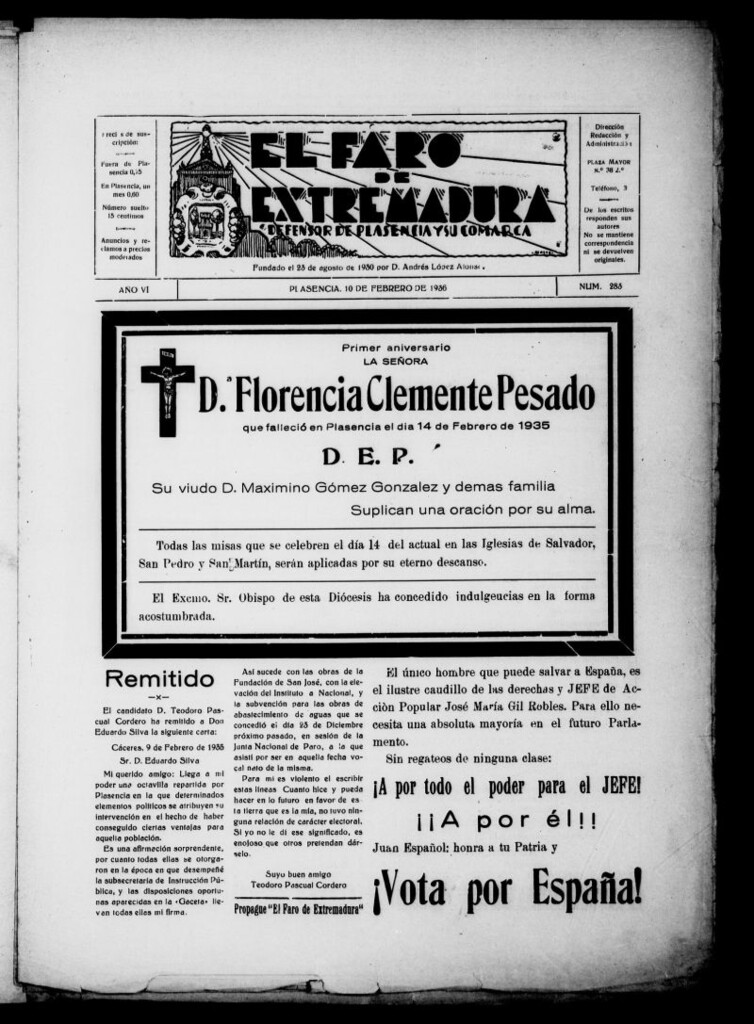 Miniatura de El Faro de Extremadura del 10 de febrero de 1936, nº 283