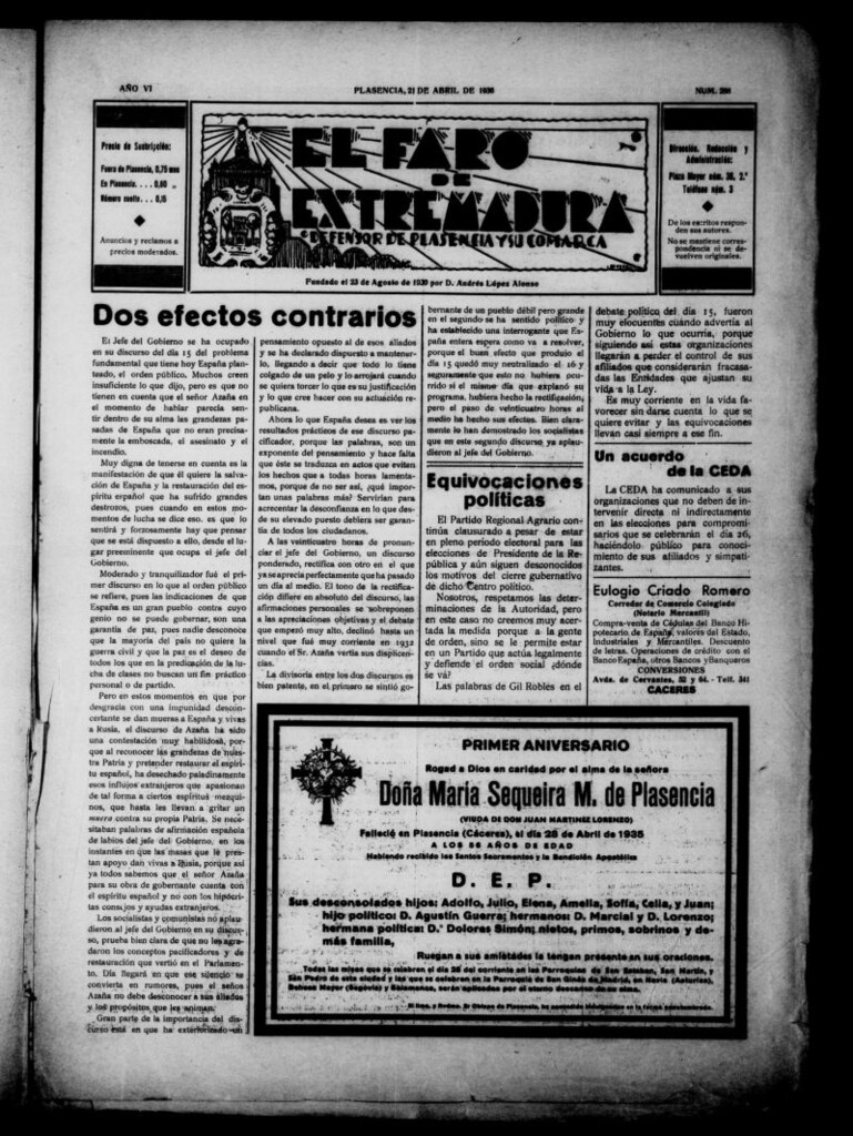 Miniatura de El Faro de Extremadura del 21 de abril de 1936, nº 288