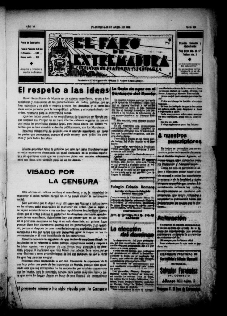 Miniatura de El Faro de Extremadura del 28 de abril de 1936, nº 289