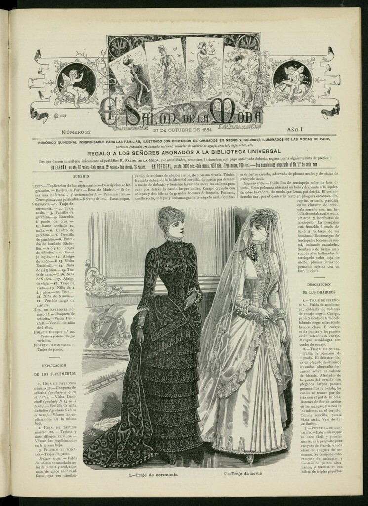 Miniatura de El Salón de la Moda : periódico quincenal indispensable para las familias del 27 de octubre de 1884, nº 22