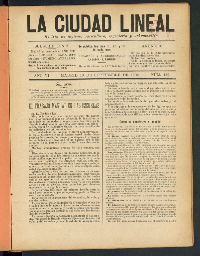 Miniatura de La Ciudad Lineal : órgano oficial de la Compañia Madrileña de Urbanización del 10 de septiembre de 1902