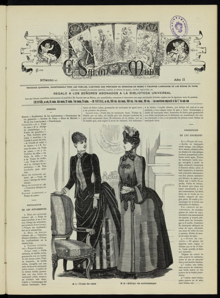 Miniatura de El Salón de la Moda : periódico quincenal indispensable para las familias, 1885, nº 46, año II