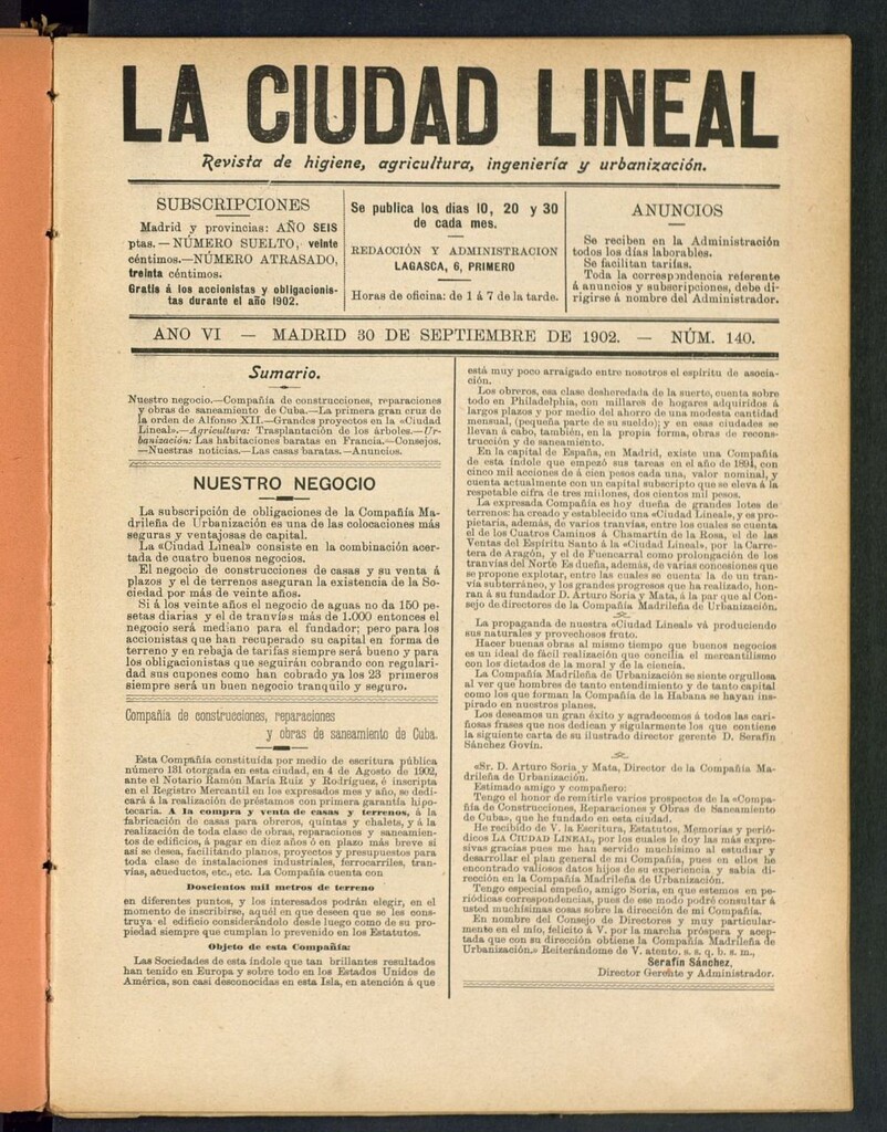 Miniatura de La Ciudad Lineal : órgano oficial de la Compañia Madrileña de Urbanización del 30 de septiembre de 1902