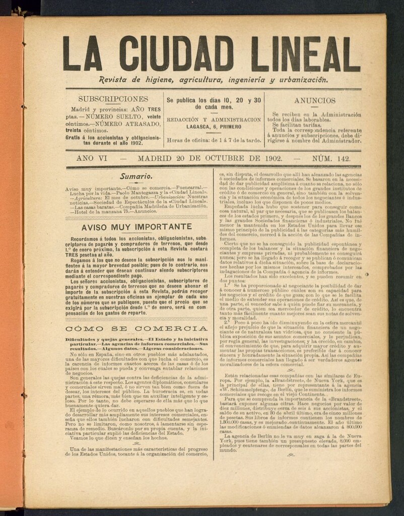 Miniatura de La Ciudad Lineal : órgano oficial de la Compañia Madrileña de Urbanización del 20 de octubre de 1902