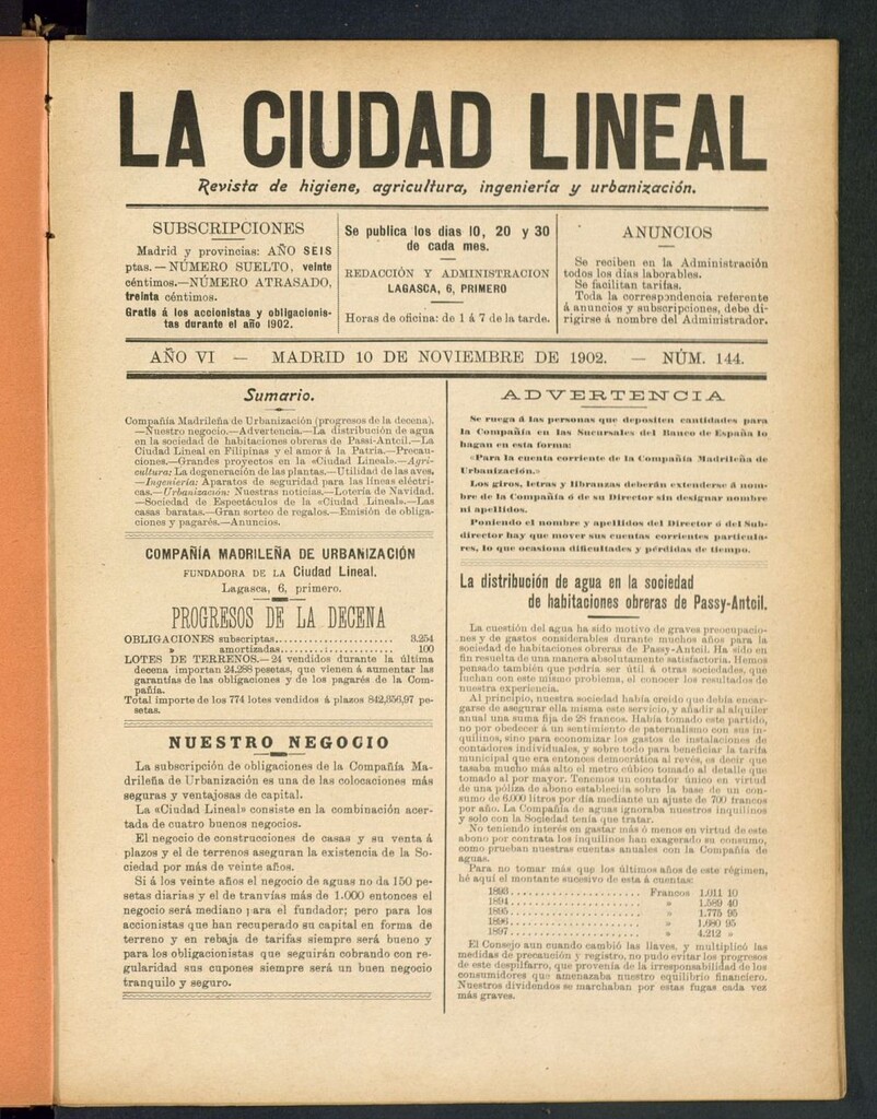 Miniatura de La Ciudad Lineal : órgano oficial de la Compañia Madrileña de Urbanización del 10 de noviembre de 1902