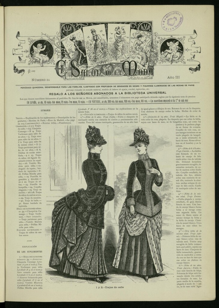 Miniatura de El Salón de la Moda : periódico quincenal indispensable para las familias, 1886, nº 54, año III