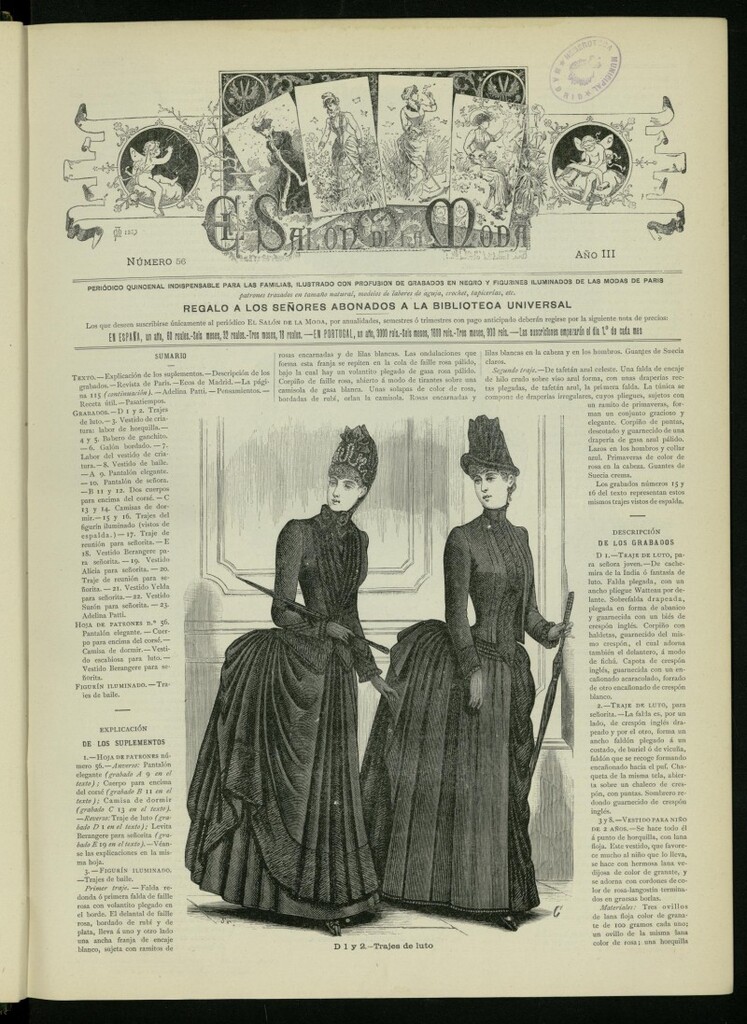 Miniatura de El Salón de la Moda : periódico quincenal indispensable para las familias, 1886, nº 56, año III