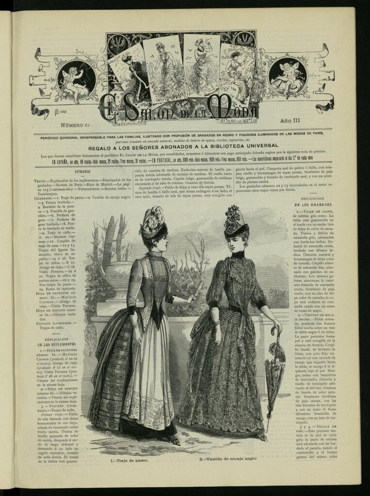 Miniatura de El Salón de la Moda : periódico quincenal indispensable para las familias, 1886, nº 61, año III