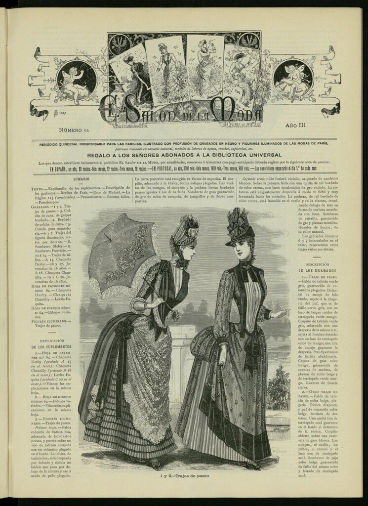 Miniatura de El Salón de la Moda : periódico quincenal indispensable para las familias, 1886, nº 64, año III