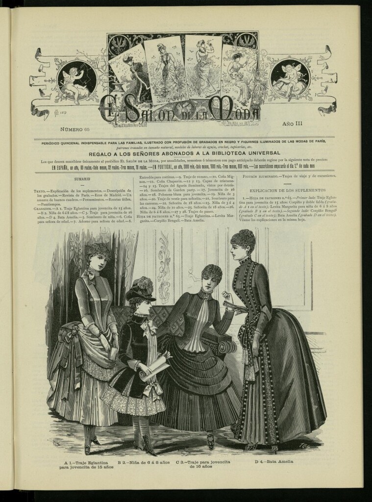 Miniatura de El Salón de la Moda : periódico quincenal indispensable para las familias, 1886, nº 65, año III
