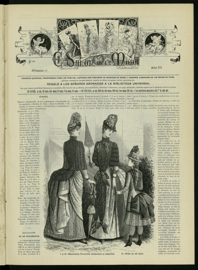 Miniatura de El Salón de la Moda : periódico quincenal indispensable para las familias, 1886, nº 67, año III
