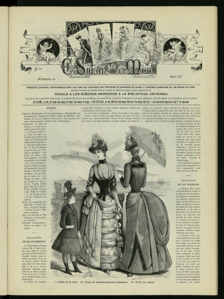 Miniatura de El Salón de la Moda : periódico quincenal indispensable para las familias, 1886, nº 68, año III