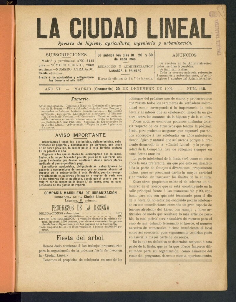 Miniatura de La Ciudad Lineal : órgano oficial de la Compañia Madrileña de Urbanización del 20 de diciembre de 1902