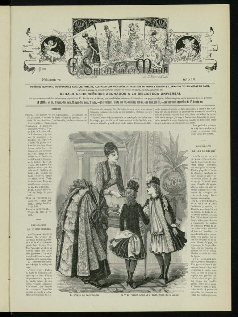 Miniatura de El Salón de la Moda : periódico quincenal indispensable para las familias, 1886, nº 76, año III