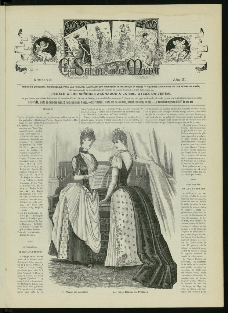 Miniatura de El Salón de la Moda : periódico quincenal indispensable para las familias, 1886, nº 78, año III