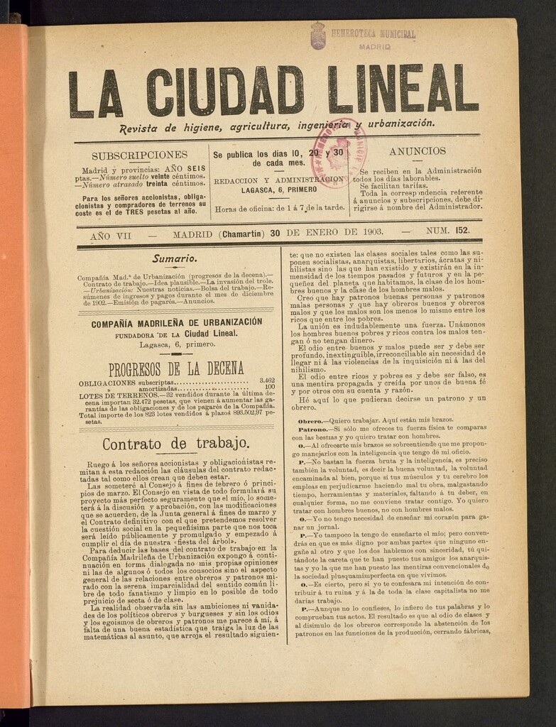 Miniatura de La Ciudad Lineal : órgano oficial de la Compañia Madrileña de Urbanización del 30 de enero de 1903