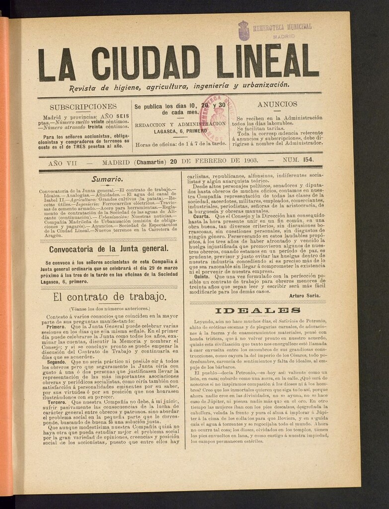 Miniatura de La Ciudad Lineal : órgano oficial de la Compañia Madrileña de Urbanización del 20 de febrero de 1903