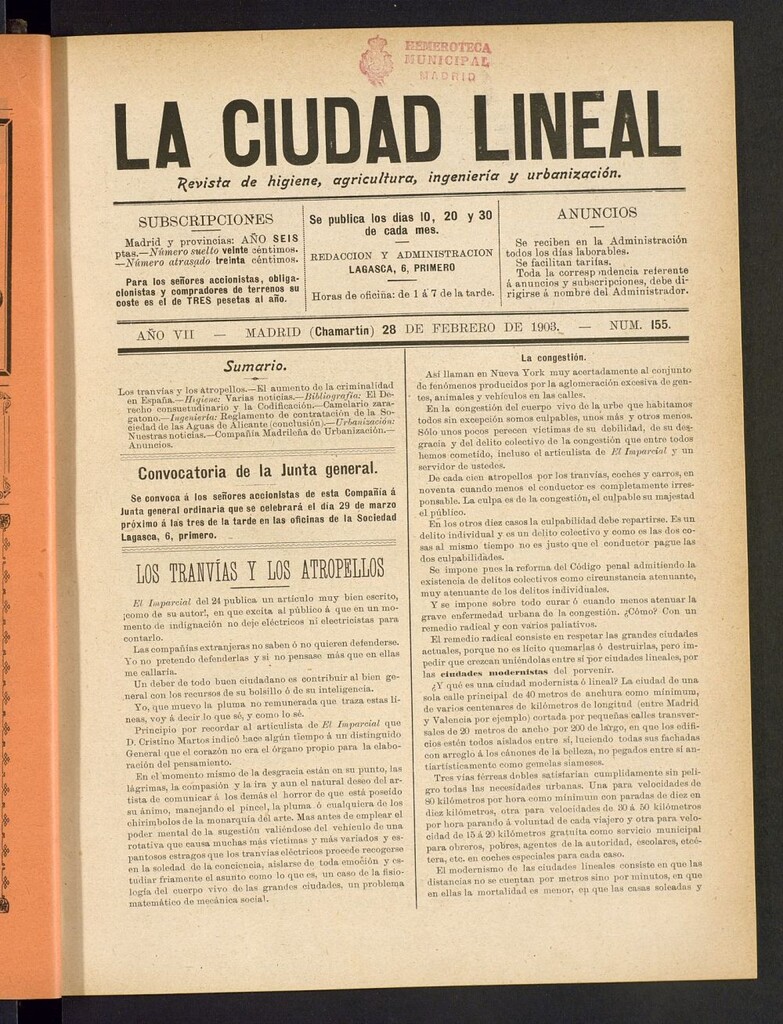 Miniatura de La Ciudad Lineal : órgano oficial de la Compañia Madrileña de Urbanización del 28 de febrero de 1903