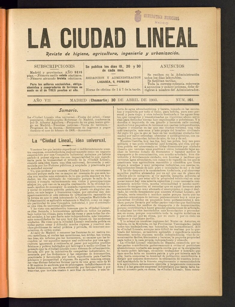 Miniatura de La Ciudad Lineal : órgano oficial de la Compañia Madrileña de Urbanización del 30 de abril de 1903