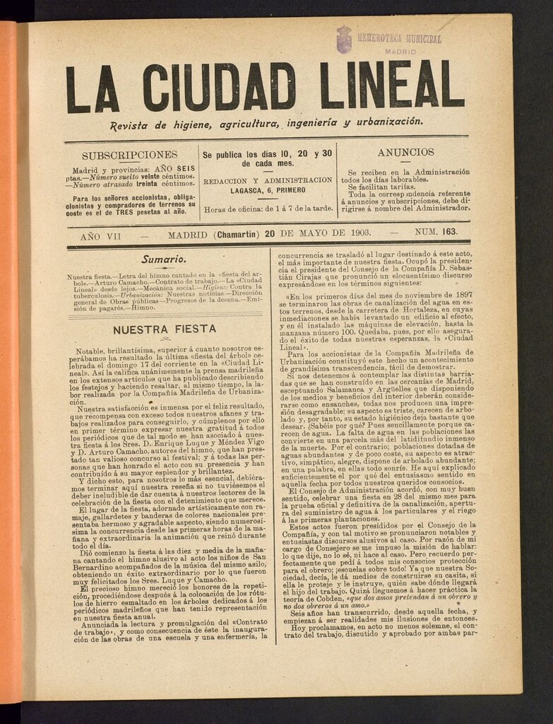 Miniatura de La Ciudad Lineal : órgano oficial de la Compañia Madrileña de Urbanización del 20 de mayo de 1903