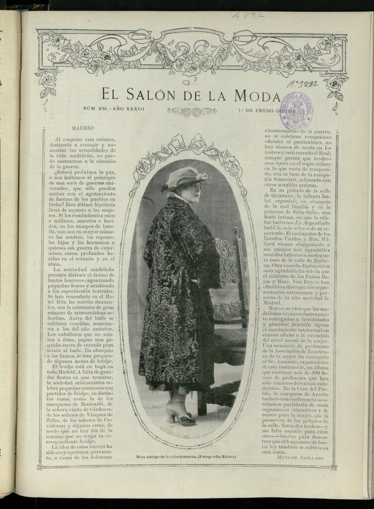 Miniatura de El Salón de la Moda : periódico quincenal indispensable para las familias, del 1 de enero de 1916, nº 836
