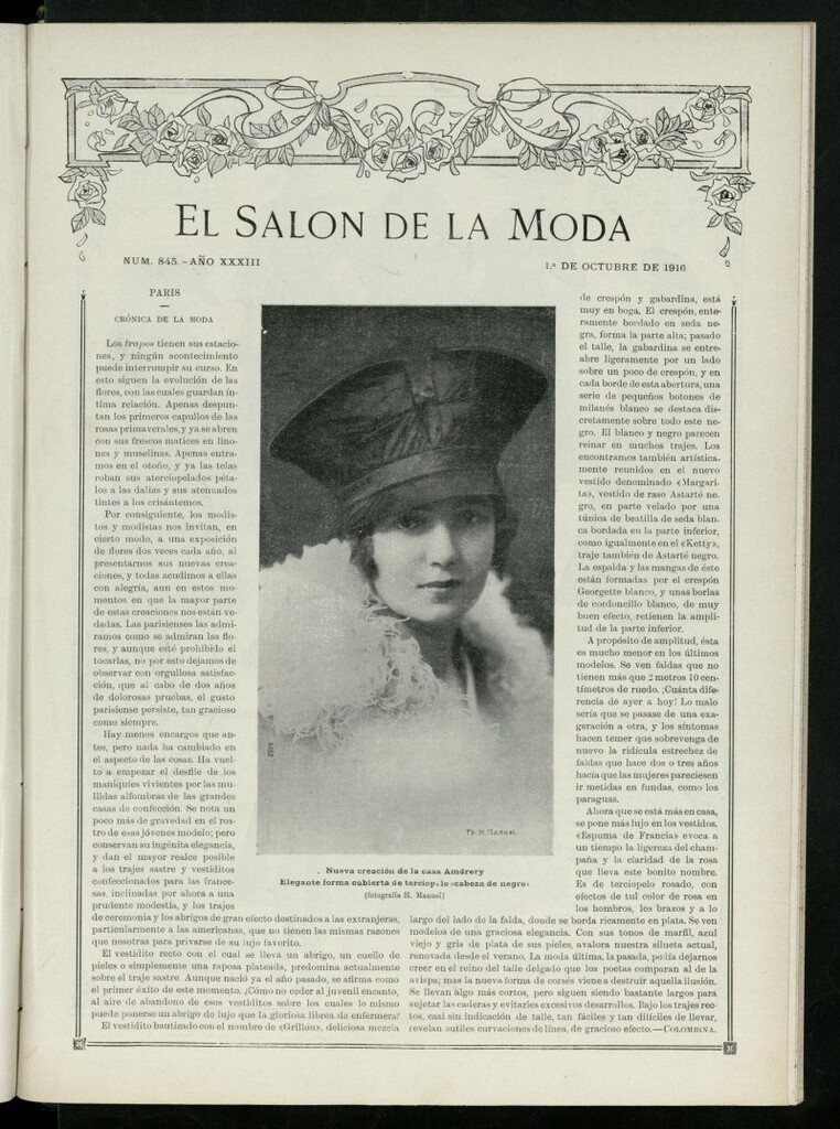 Miniatura de El Salón de la Moda : periódico quincenal indispensable para las familias, del 1 de octubre de 1916, nº 845