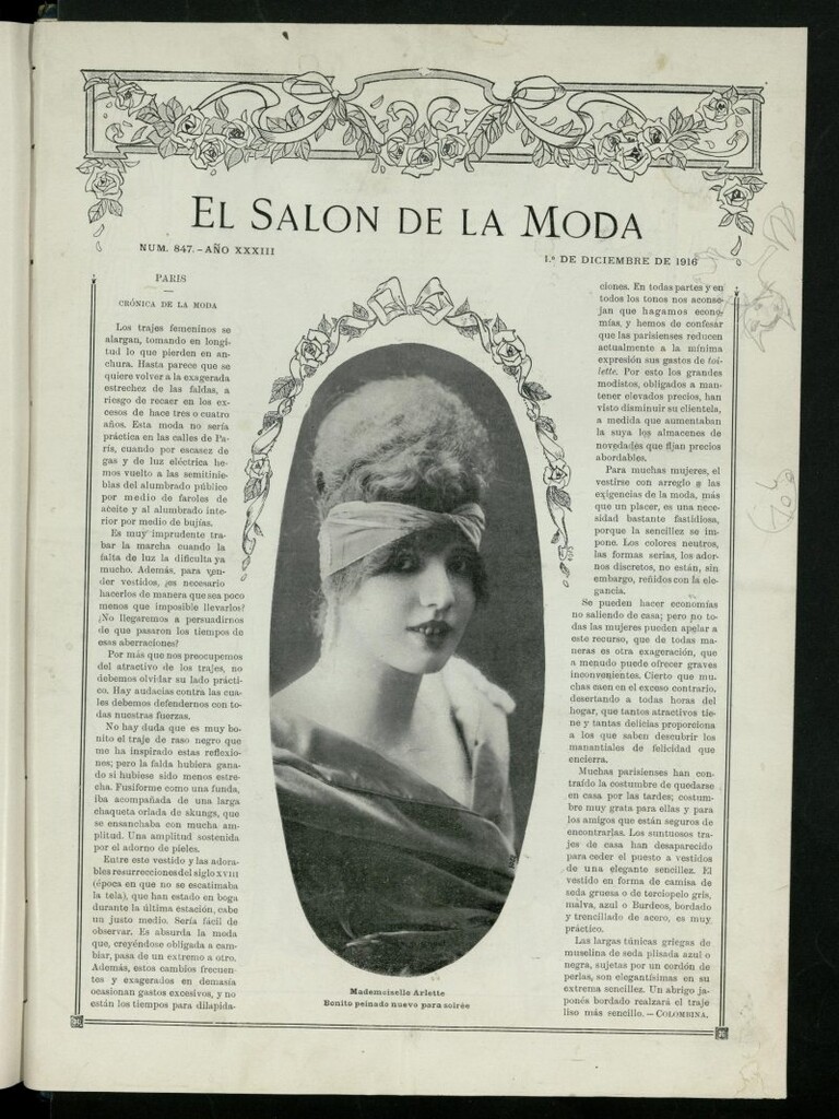 Miniatura de El Salón de la Moda : periódico quincenal indispensable para las familias, del 1 de diciembre de 1916, nº 847