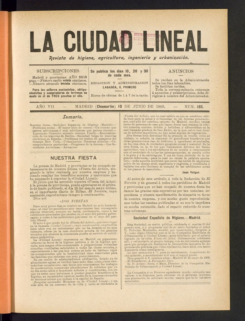 Miniatura de La Ciudad Lineal : órgano oficial de la Compañia Madrileña de Urbanización del 10 de junio de 1903
