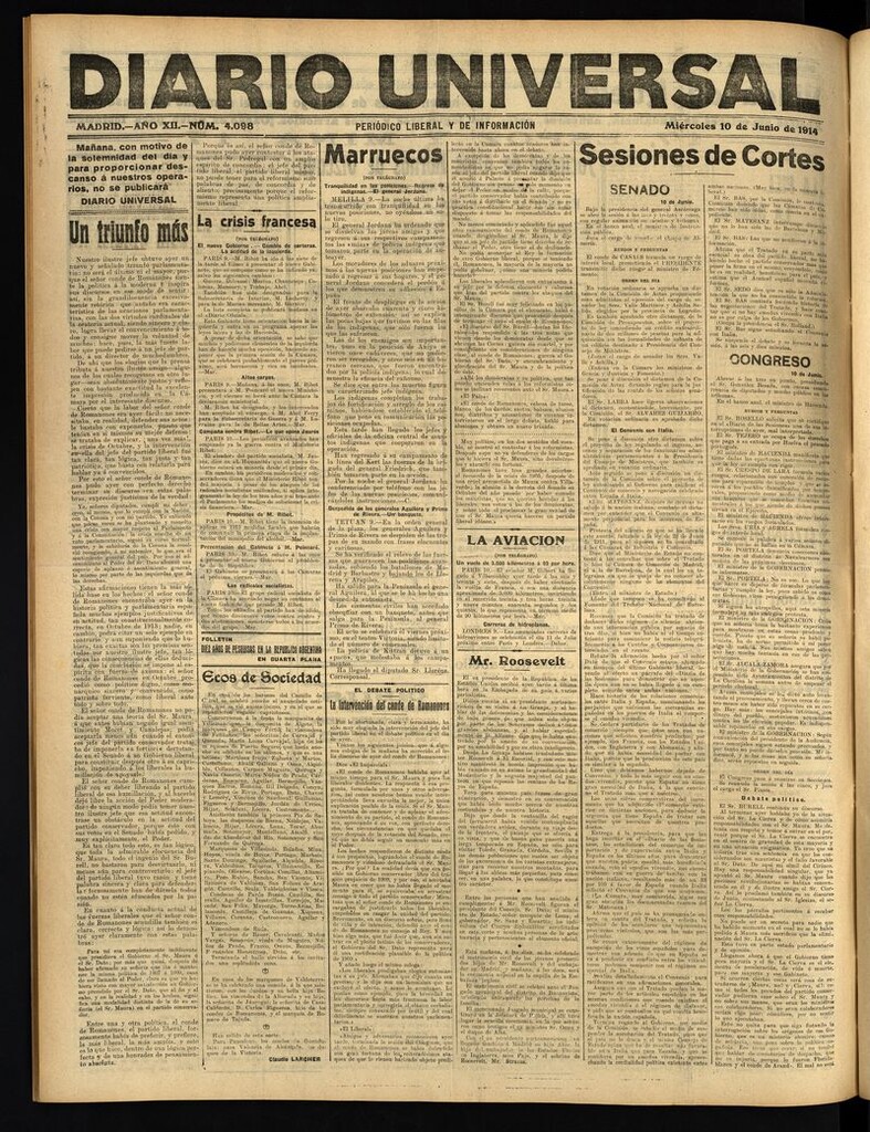 Miniatura de Diario Universal del 10 de junio de 1914