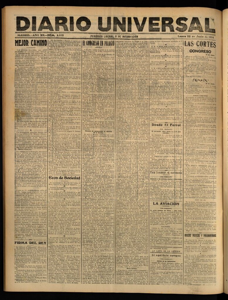 Miniatura de Diario Universal del 22 de junio de 1914
