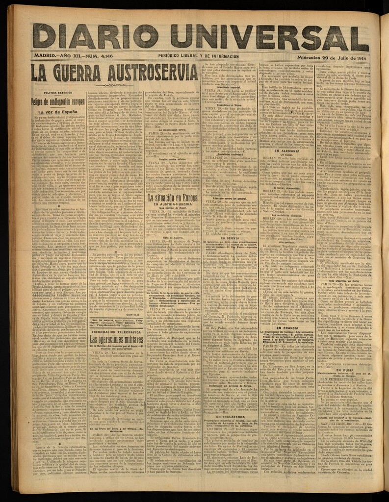 Miniatura de Diario Universal del 29 de julio de 1914