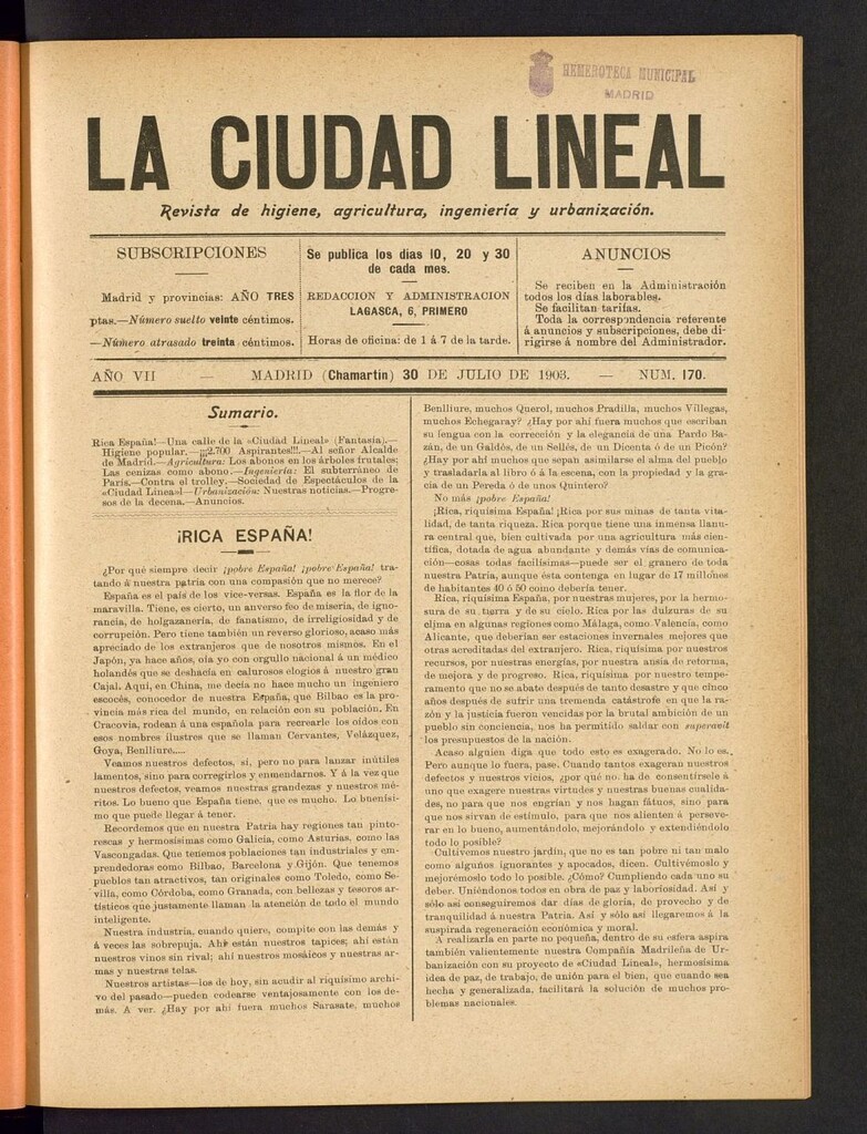Miniatura de La Ciudad Lineal : órgano oficial de la Compañia Madrileña de Urbanización del 30 de julio de 1903