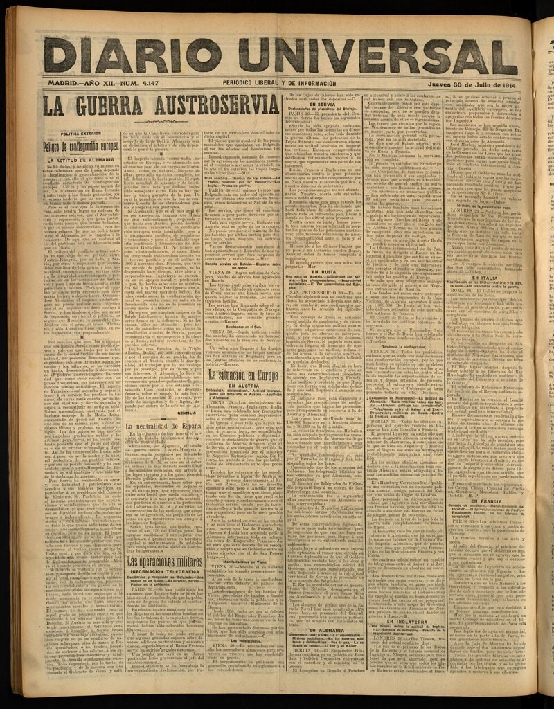 Miniatura de Diario Universal del 30 de julio de 1914