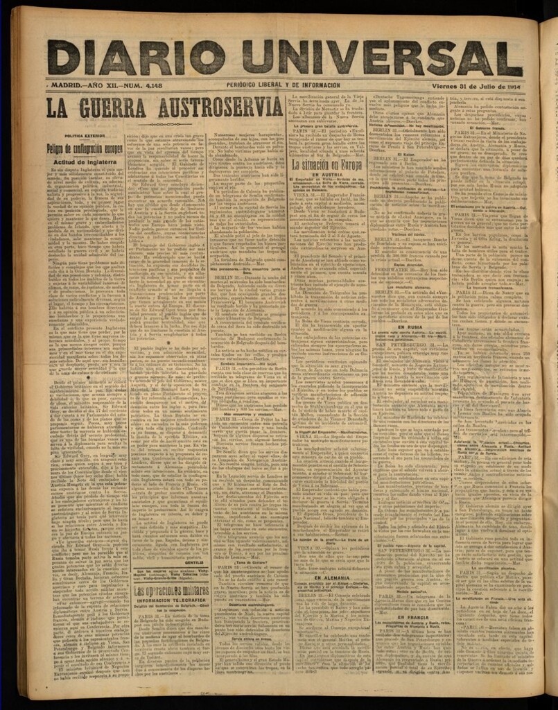 Miniatura de Diario Universal del 31 de julio de 1914