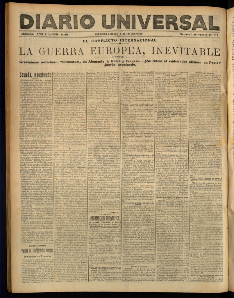 Miniatura de Diario Universal del 1 de agosto de 1914
