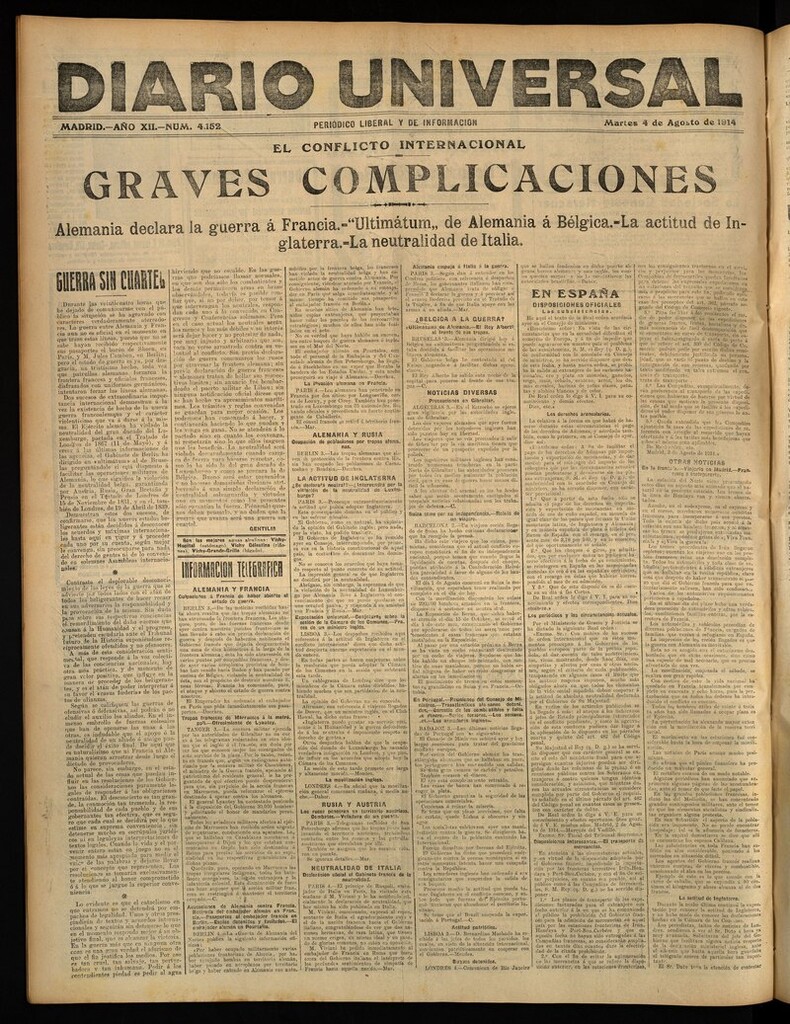 Miniatura de Diario Universal del 4 de agosto de 1914